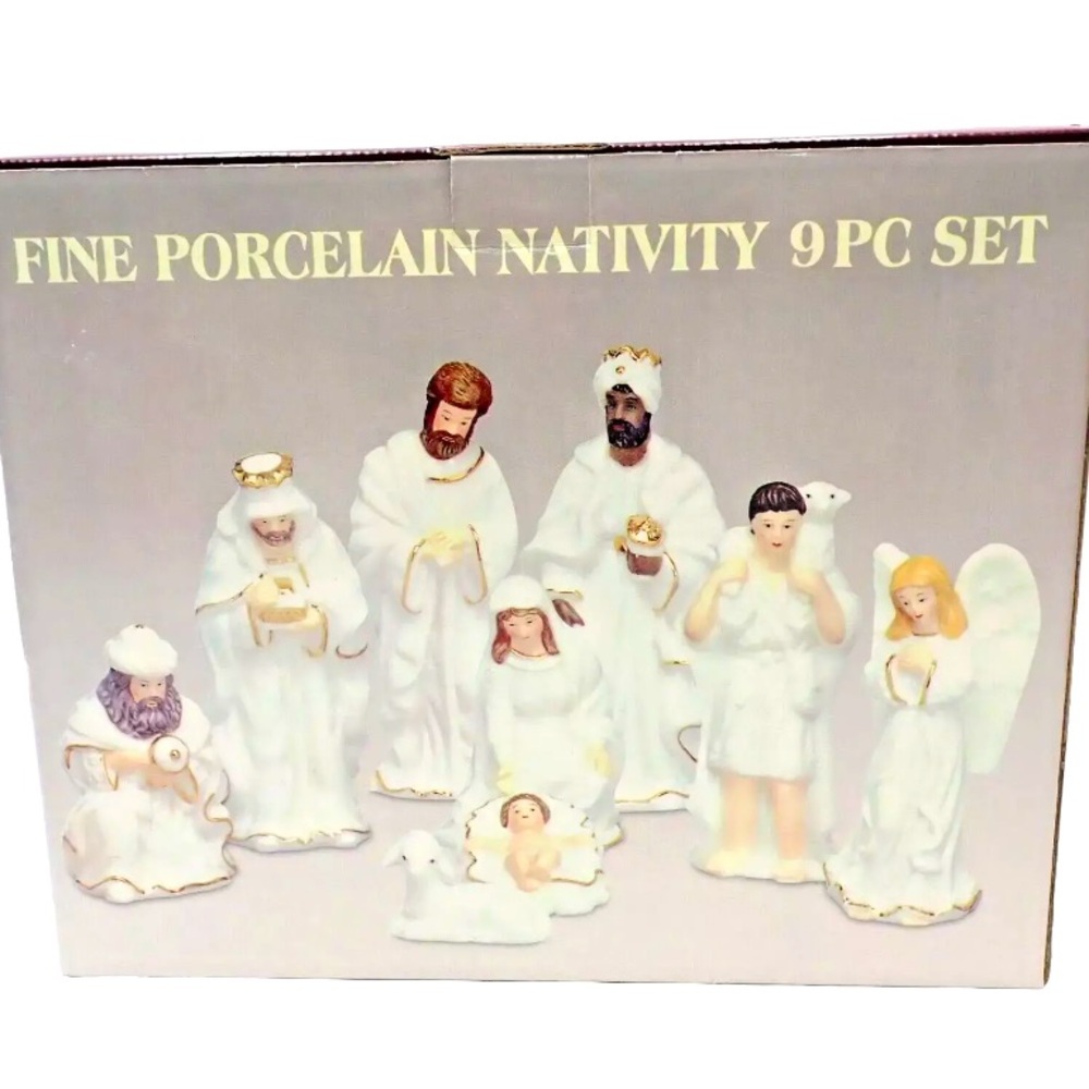 New Galleria Inc Christmas Nativity 9 Piece Set Porcelain Figurines Baby Jesus